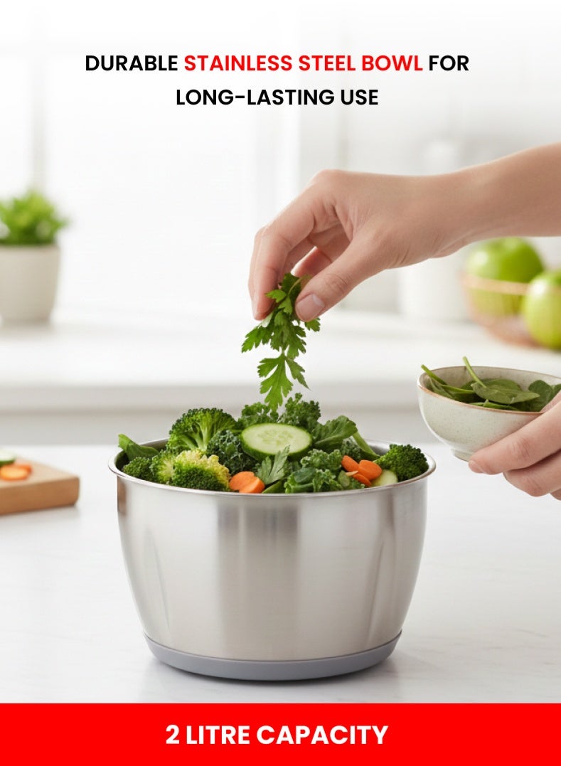 أوجيرا فرامة ومفرمة طعام كهربائية | وعاء ستانلس ستيل XXL سعة 2.0 لتر | تحكم بسرعتين | نظام 4 شفرات من الستانلس ستيل | محرك قوي 300 واط | تشغيل بلمسة واحدة | قاعدة مانعة للانزلاق | تصميم أنيق مدمج فضي/أسود | سهلة التنظيف | OG4000FC - Image 4